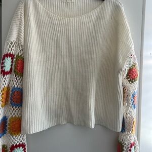 Love Tree White Crew Neck Sweater with Unique Design